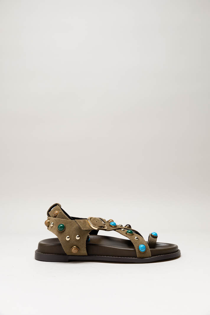 Donkerbeige Sandaal plat