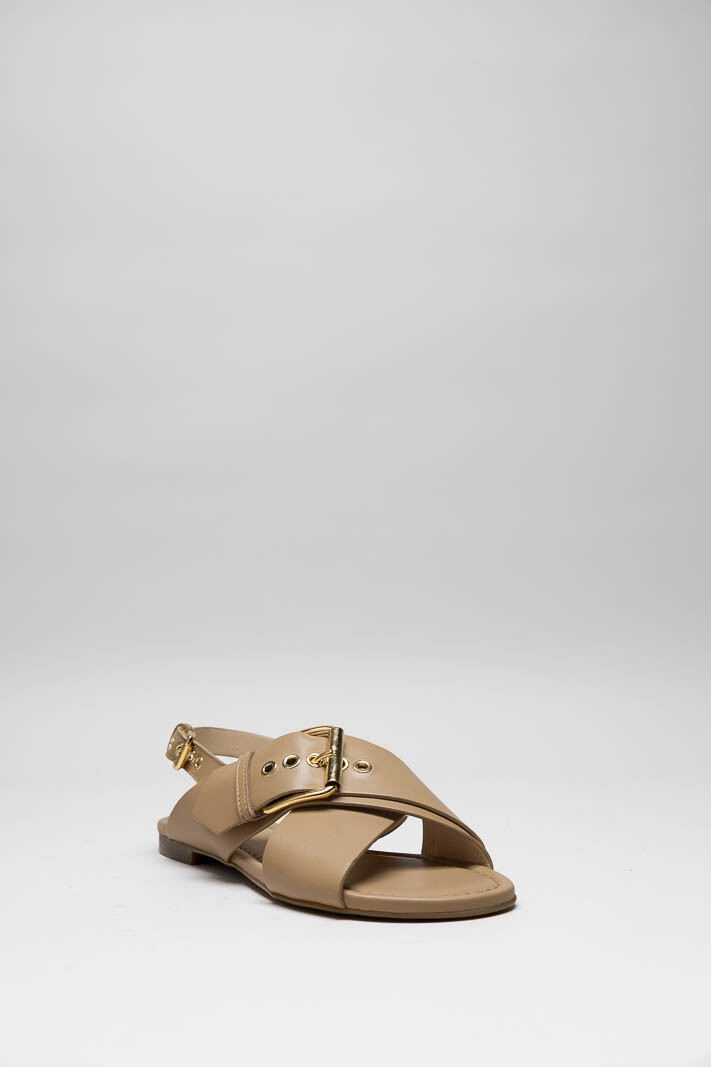Donkerbeige Sandaal plat