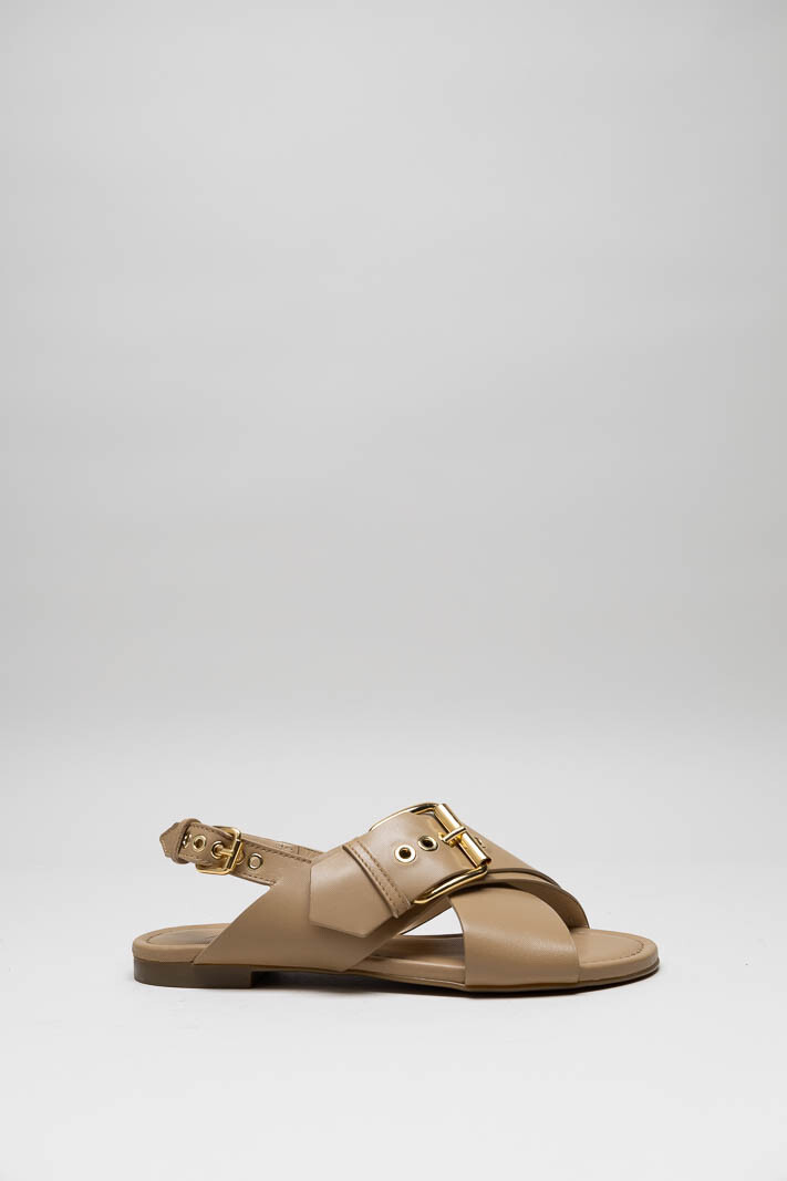 Donkerbeige Sandaal plat